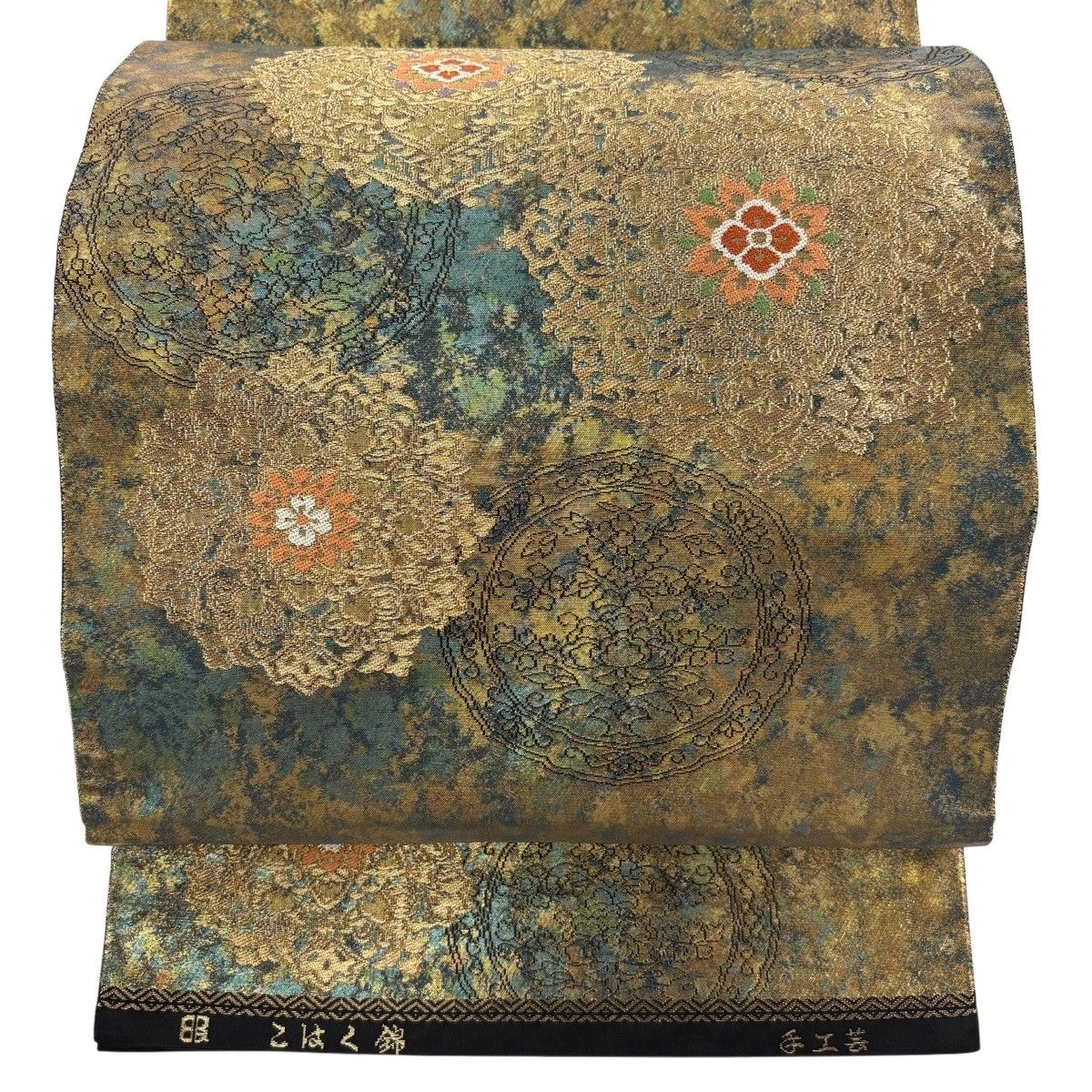 【美品】 袋帯 秀品 服部織物 落款 関西仕立て 華文 金糸 箔 金色 お太鼓柄 正絹 【中古】 6,688円
