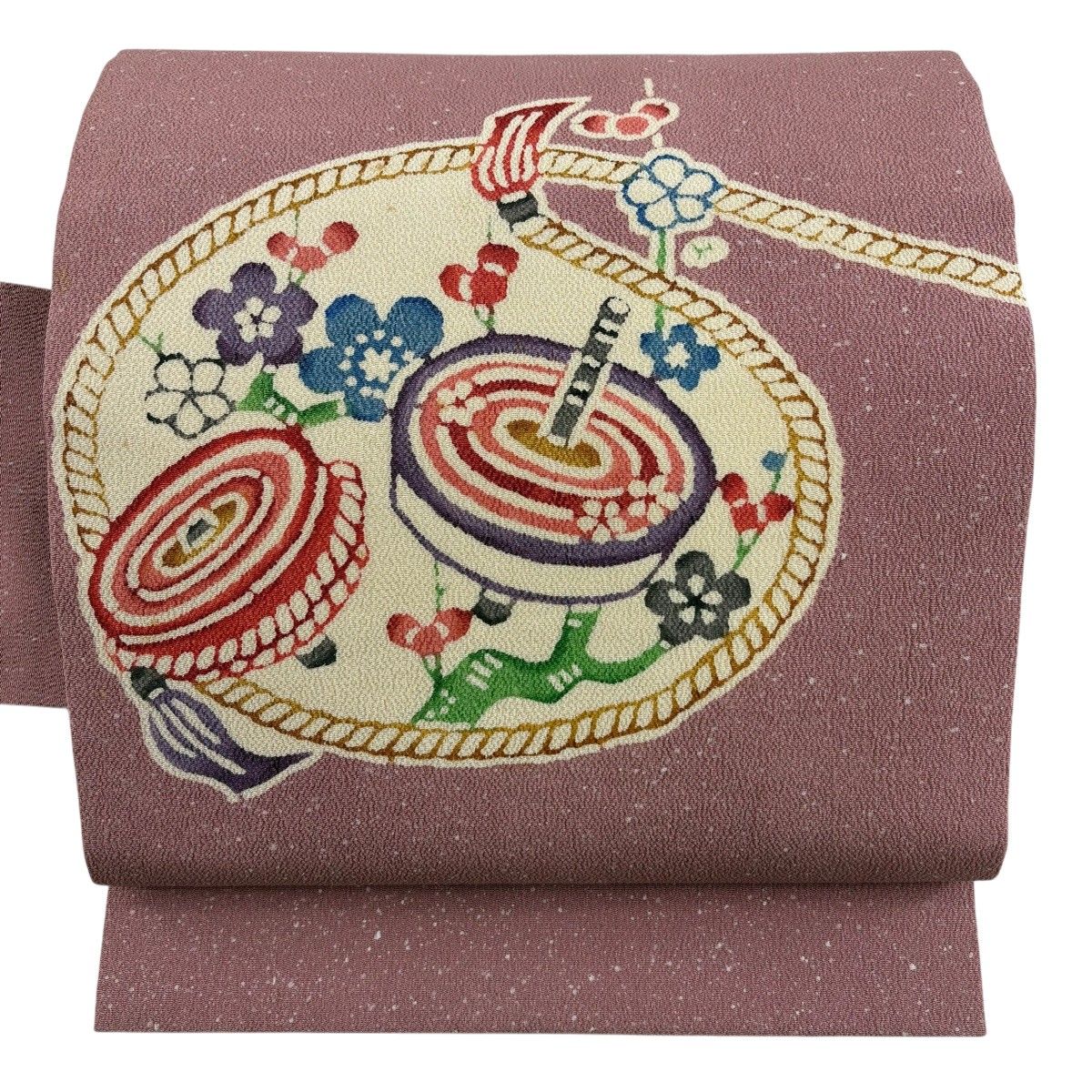 名古屋帯 秀品 独楽 枝梅 縮緬 紫 正絹 【中古】 6,688円