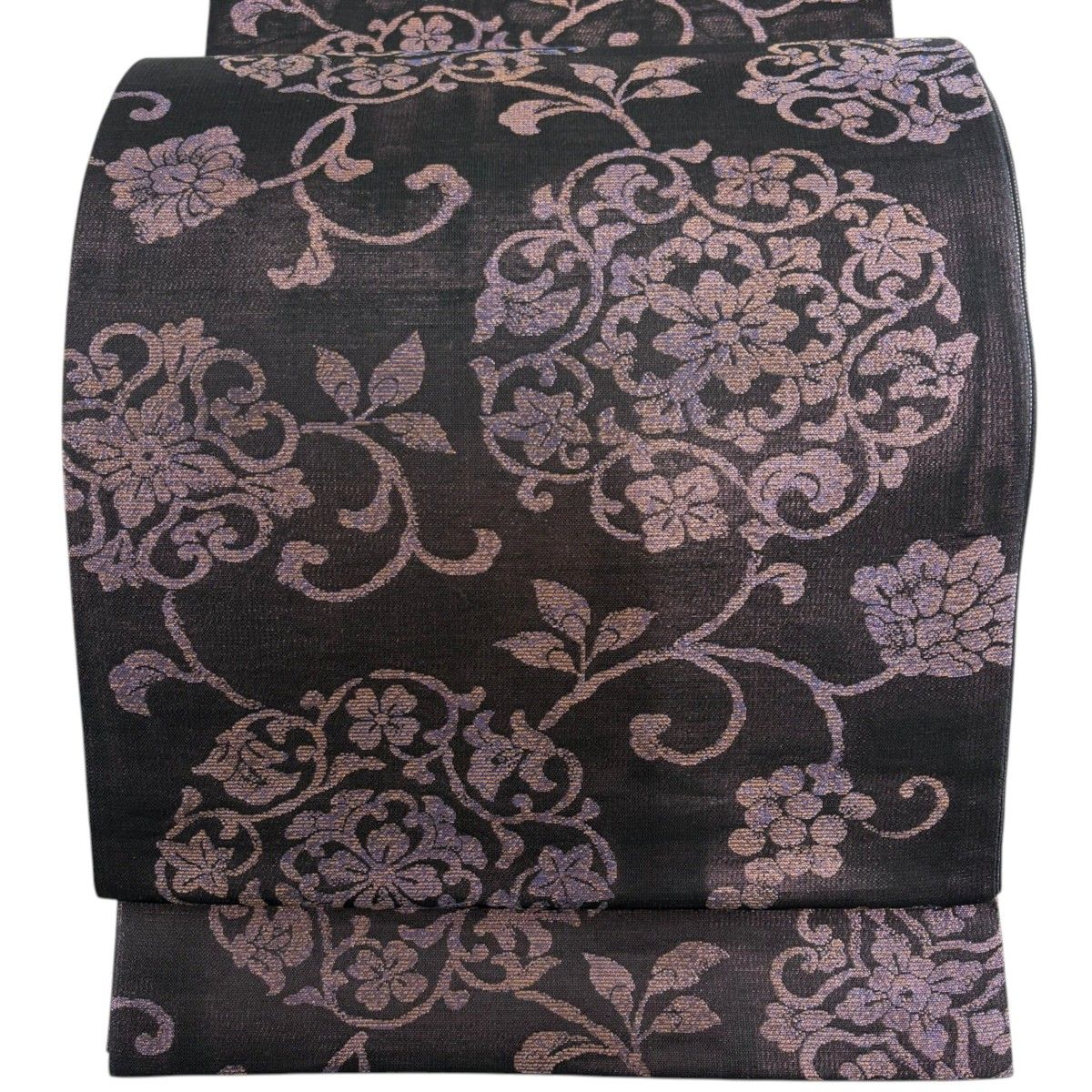【美品】 袋帯 名品 華文 花唐草 箔 紫 六通 正絹 【中古】