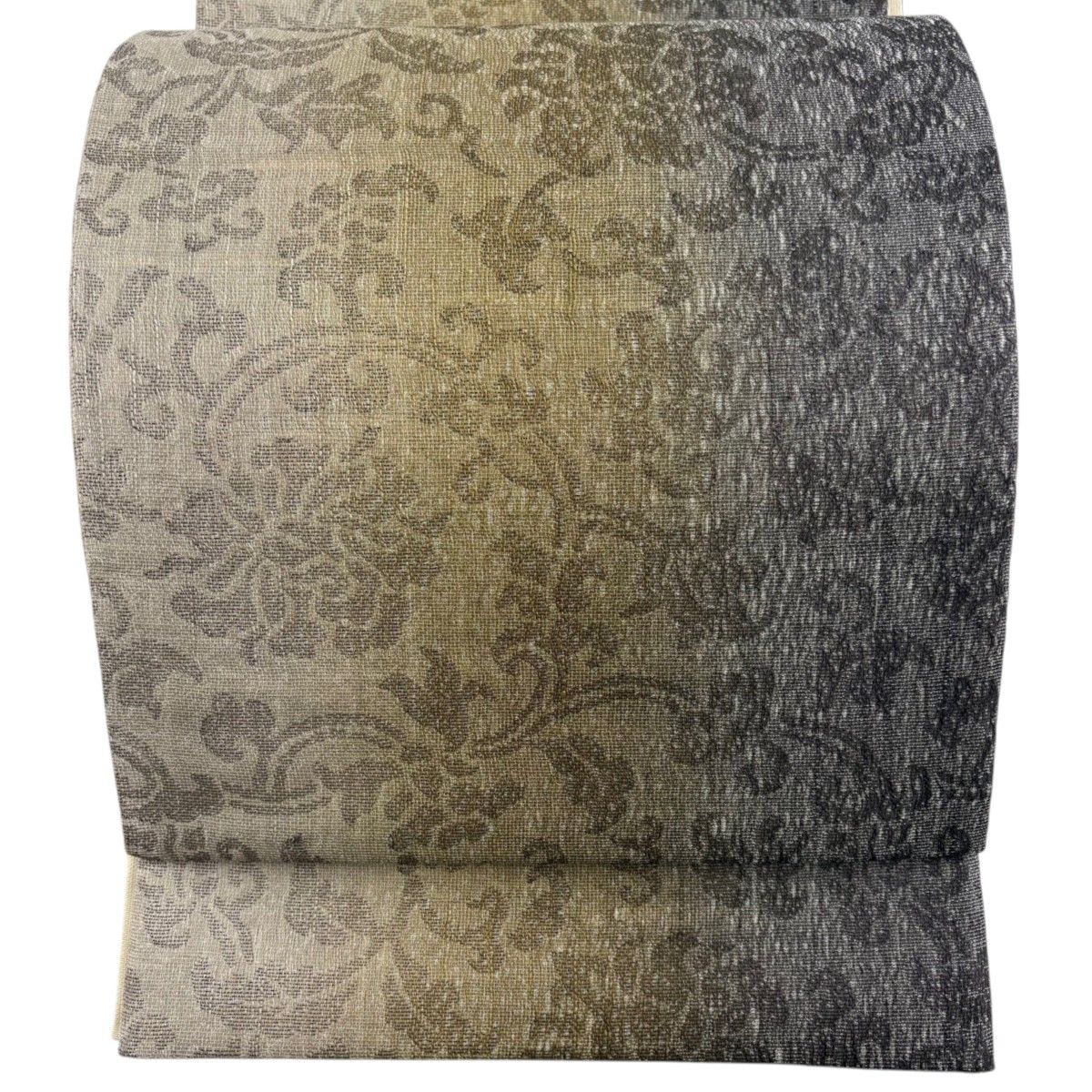 【美品】 袋帯 名品 花唐草 茶緑色 全通 正絹 【中古】