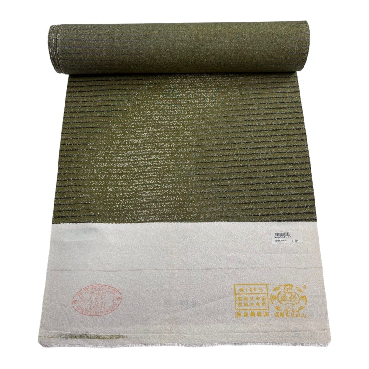 反物 秀品 小紋 縞 鶯色 正絹 【中古】