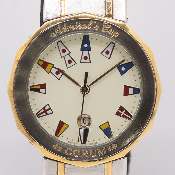 良品 稼働 コルム アドミラルズカップ 99.810.21 QZ デイト ベージュ文字盤 メンズ腕時計 9501410 8DIT NGC ABC28513