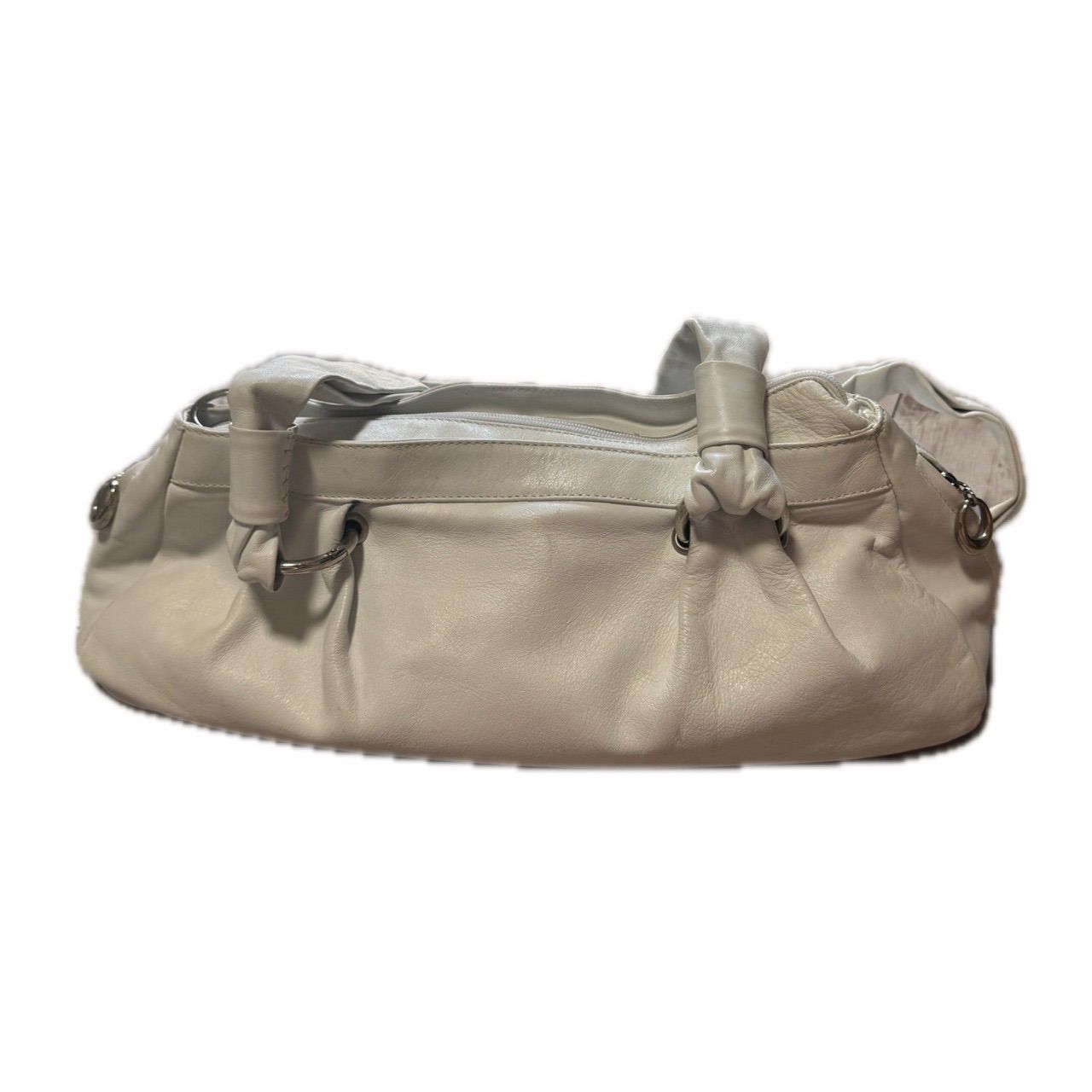 Off-White Soft Leather Knotted Handle Handbag - Made in Italy / オフホワイト ソフトレザー ハンドバッグ（イタリア製）