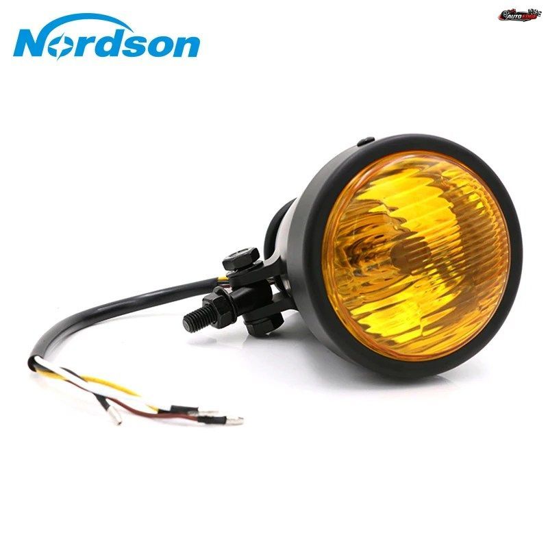NORDSON モーターサイクルヘッドライト 12V メタル モトクロス ヘッドランプ ハーレー チョッパー カフェレーサー用