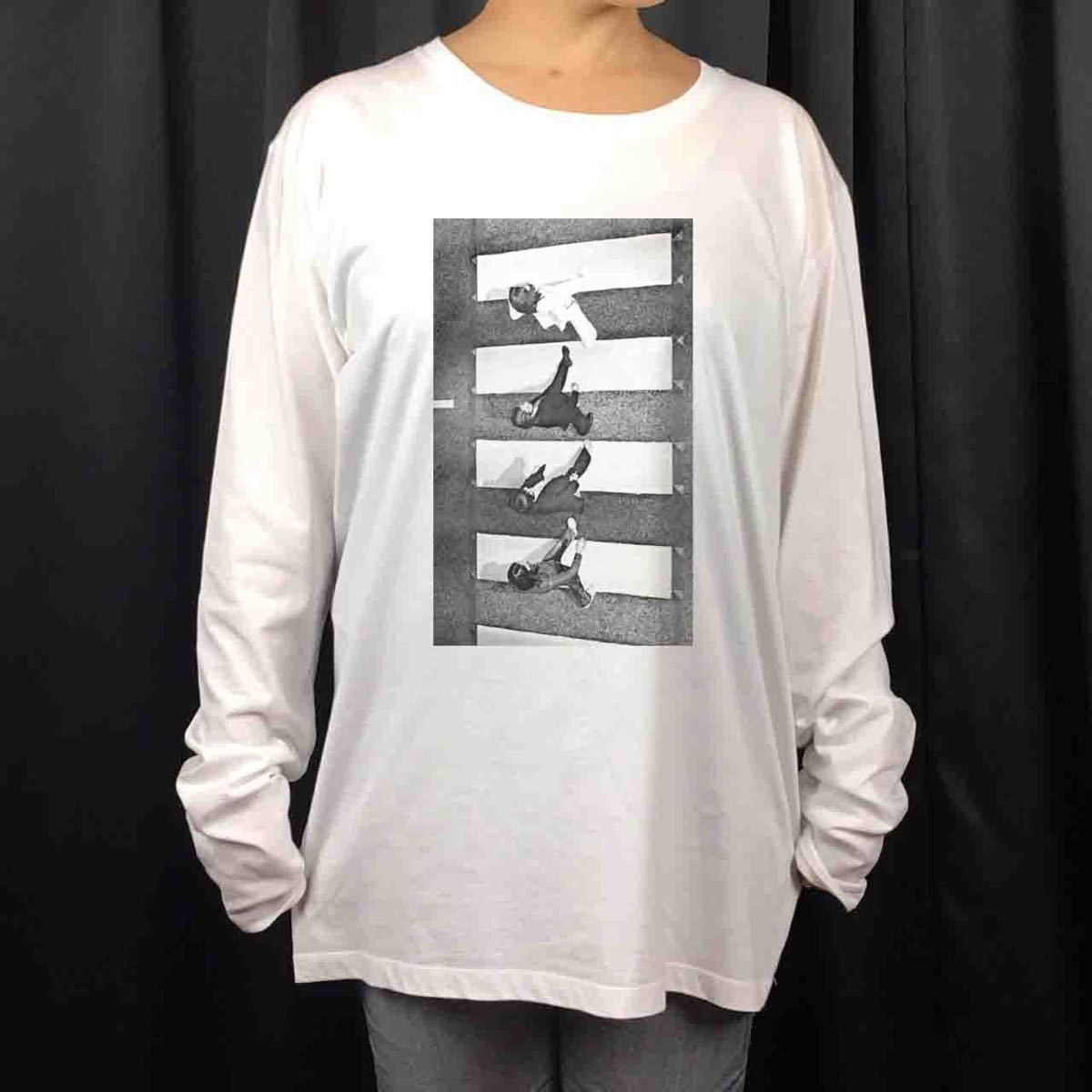 オリジナル ロンT ビートルズ BEATLES アビイロード 空撮アングル モノクロ ロンT S M L XL タイト ジャスト 大きい ビッグ オーバーサイズ メンズ レディース ユニセックス ピンククリーム