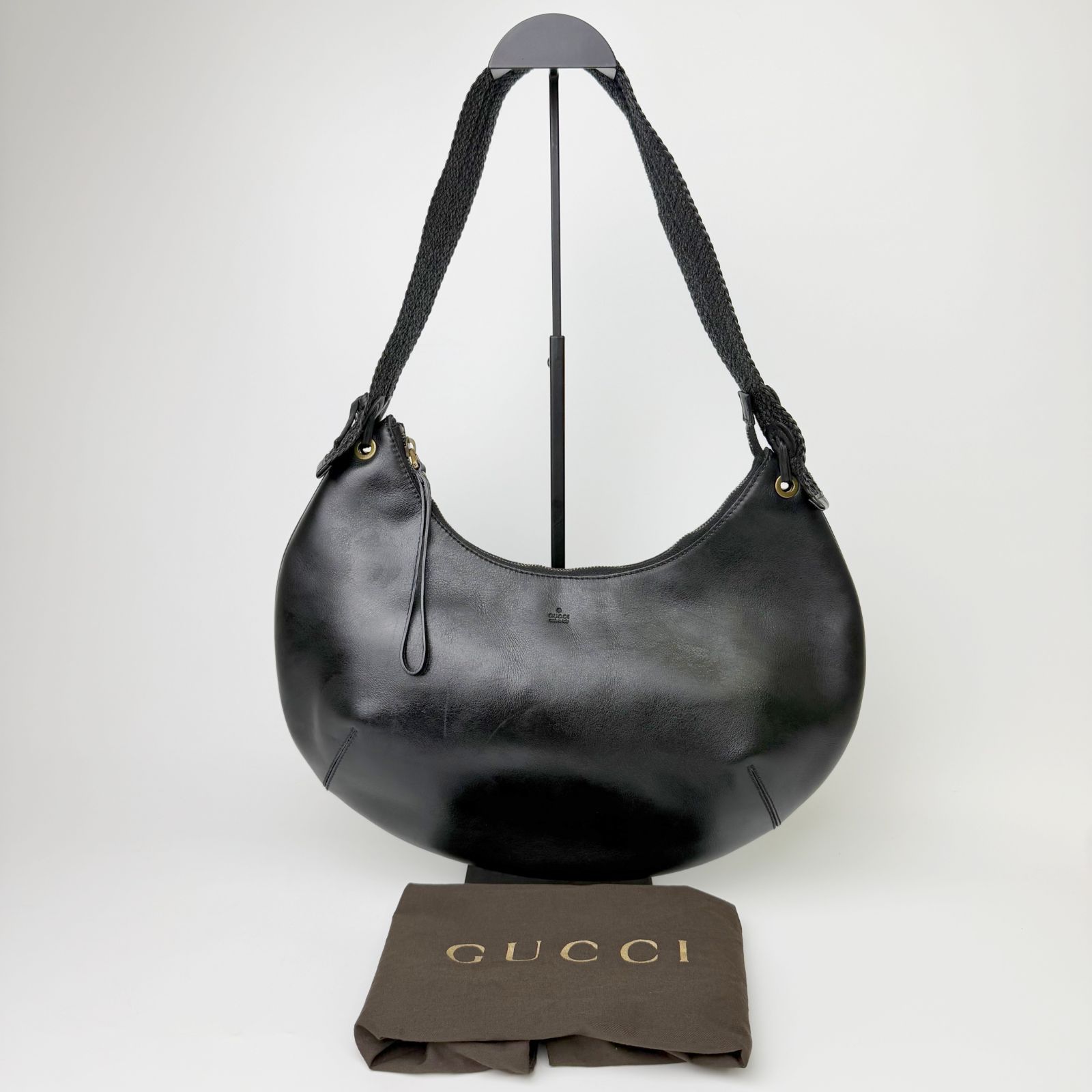【中古】GUCCI グッチ ホーボー ショルダーバッグ レザー ブラック ヴィンテージ レディース HIBUOCHI VINTAGE hboc260807a02