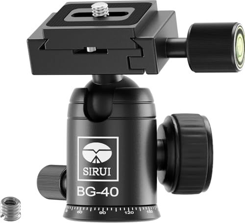 SIRUI 三脚ボールヘッド、プロ仕様の金属製 360° 回転パノラマボールヘッド、クイックリリースプレート付き、最大荷重 22lbs/10kg、1/4 インチ三脚、一脚、スライダー、DSLR カメラ用-BG40t
