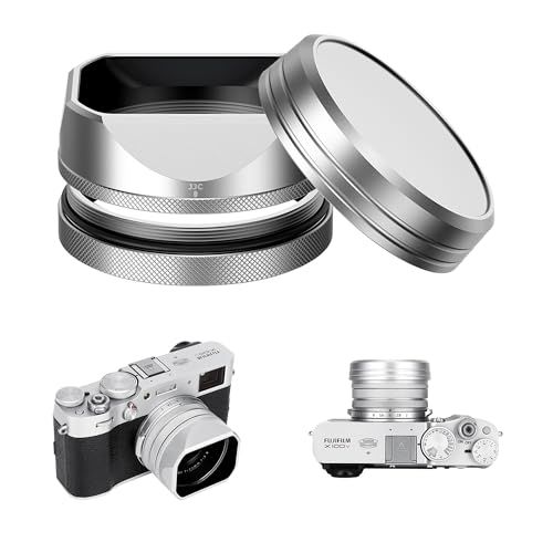 JJC Fujifilm X100VI X100V スクエアメタルレンズフード フードキャップ+アタブター付属 49mmフィルターと併用可能 アルミニウム合金製 つや消し表面 反射防止 レンズ保護 クラシックなスクエアデザイン シルバーt 6,419円