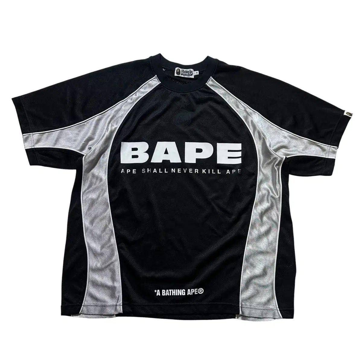 L-XL A BATHING APE アベイシングエイプ マルチロゴ リラックスド フィット フットボール ジャージ ブラック