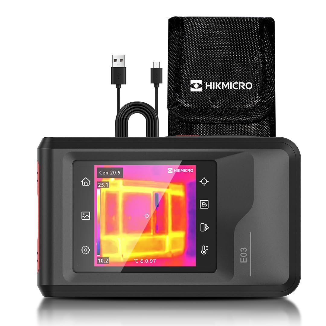 HIKMICRO E03 サーモグラファーカメラ 240 x 240 SuperIR解像度、赤外線カメラ、可視光カメラ、ビデオ録画対応、25 Hzフレームレート、3.5 