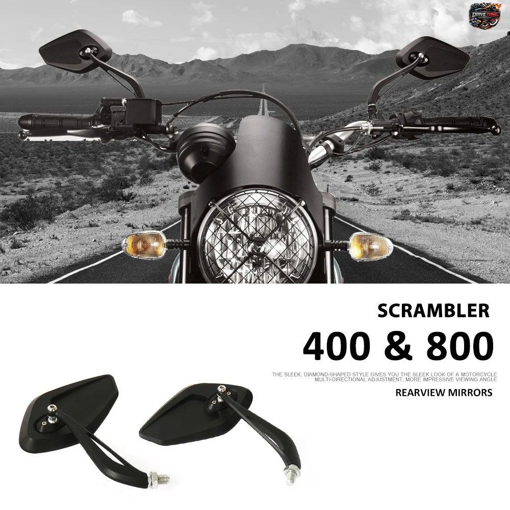 新品 右左 オートバイ用リアビューミラー 菱形サイドリアビューミラー DUCATI SCRAMBLER 400 2016- SCRAMBLER 800 2015-