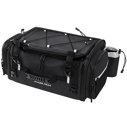 PYKES PEAK バイク用 シートバッグ 29L ブラック | 大容量・撥水加工でレインカバー付き、固定ベルト＆ショルダーベルトで様々な車種に対応pms a6484ab6