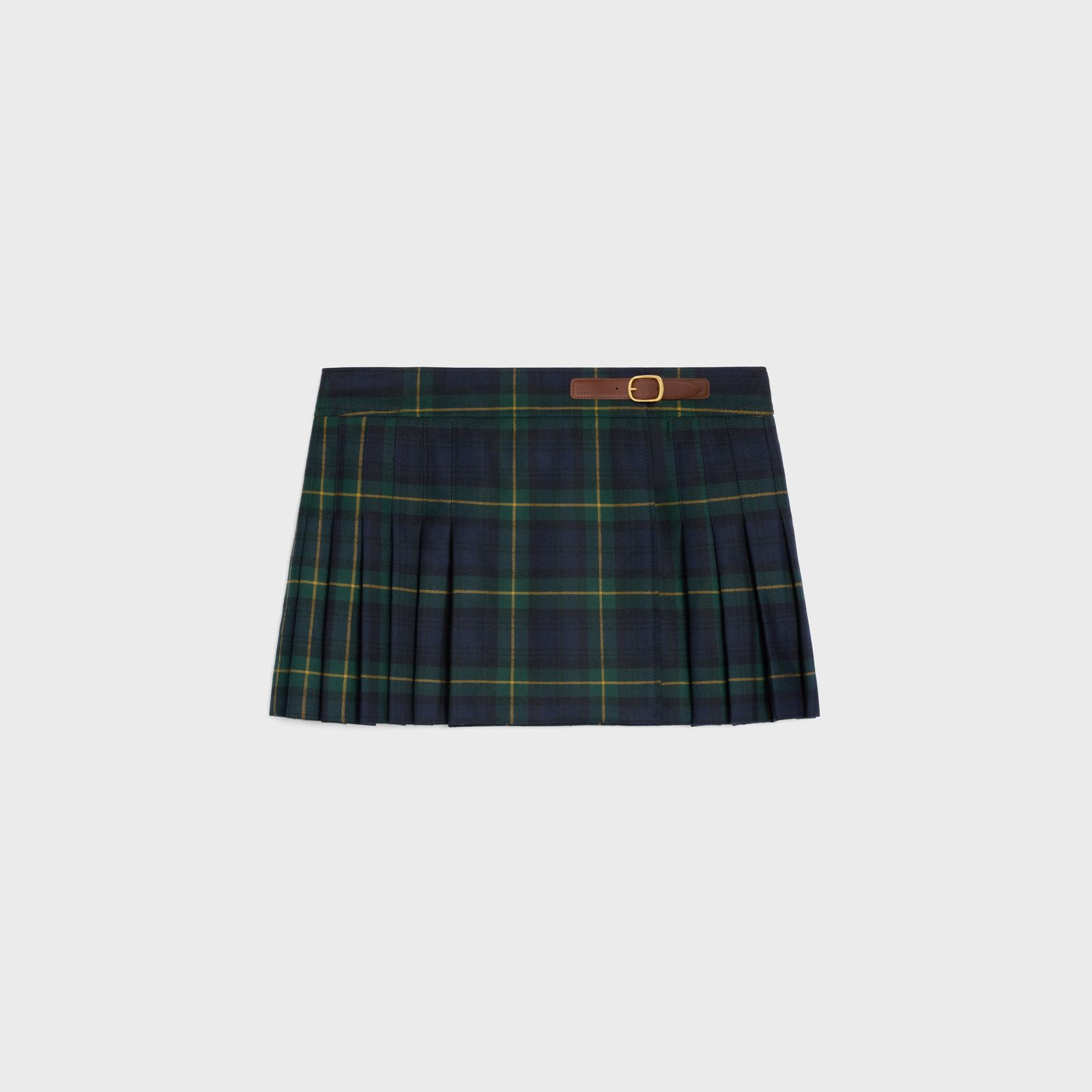 【新品・最安値】Celine Mini jupe kilt detail cuir GREENNAVYYELLOW 正規品 その他