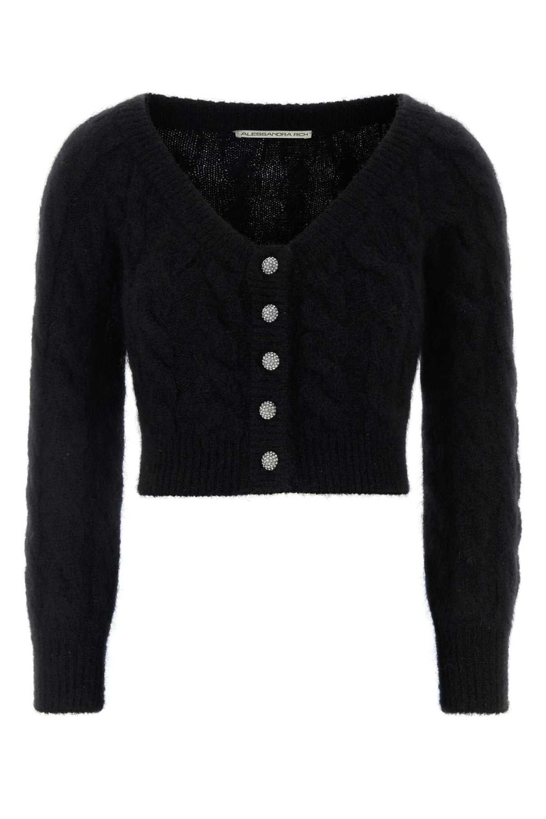 【新品・最安値】Alessandra Rich Mohair blend sequin cable knit off-shoulder top BLACK 正規品 ノースリーブ