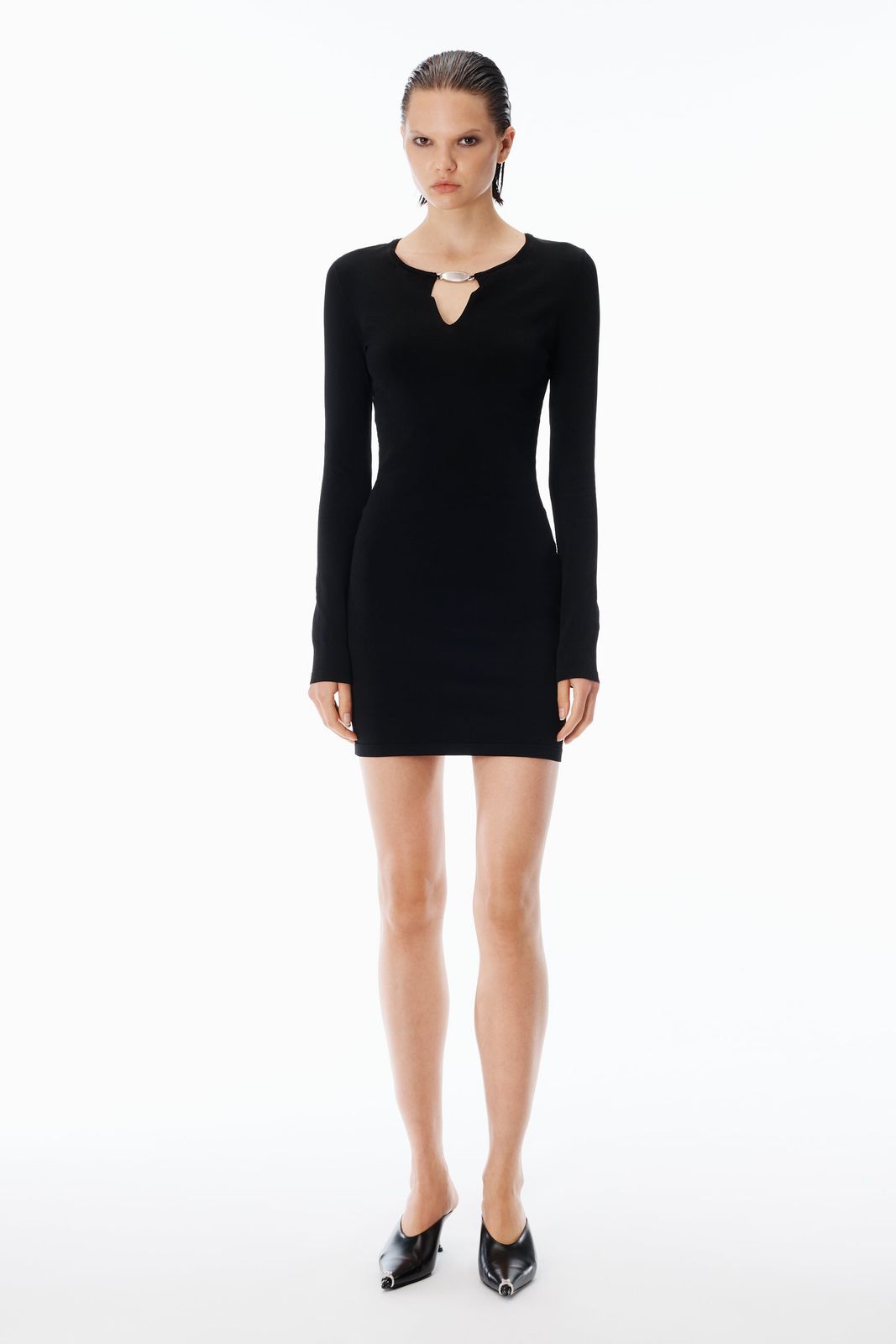 【新品・最安値】Alexander Wang Ls v-neck mini dress with crystal necklace Black 正規品 その他
