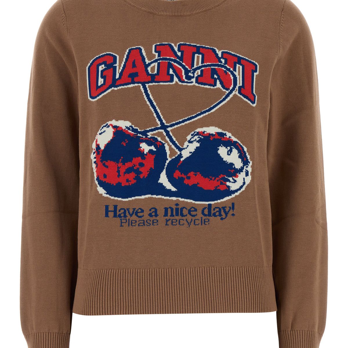 【新品・最安値】Ganni Fine cotton graphic sweater cherry CAMEL 正規品 トレーナー・スウェット