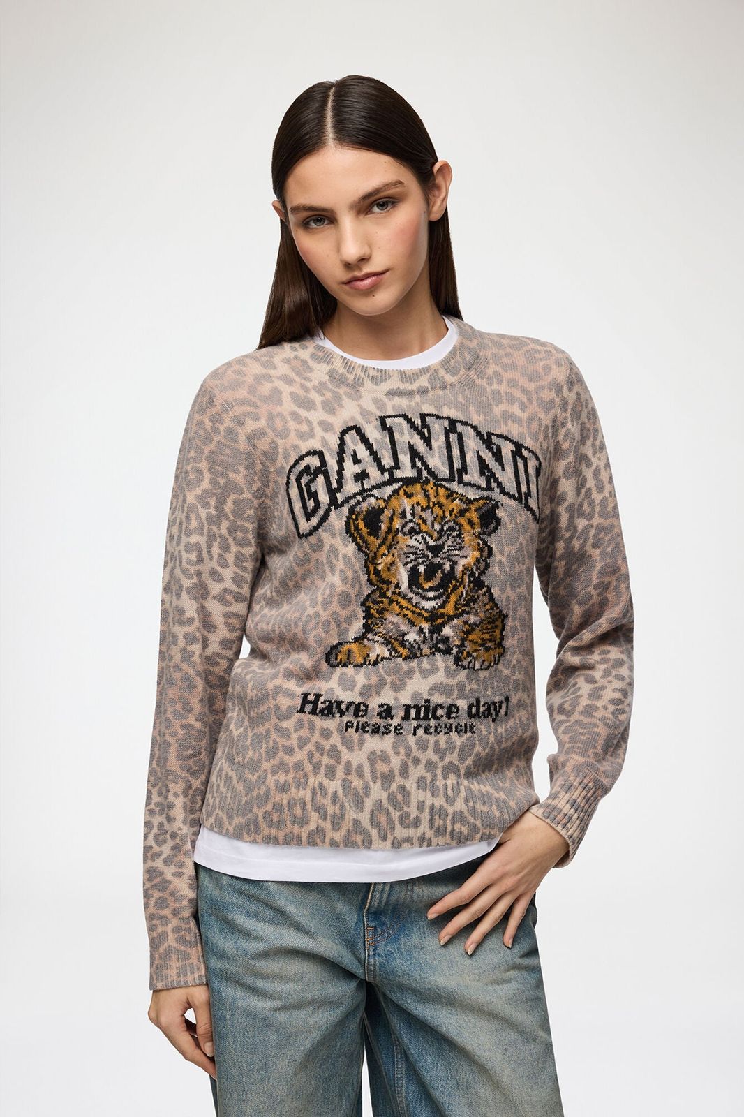 【新品・最安値】Ganni Graphic wool sweater tiger ALMOND MILK 正規品 ノースリーブ