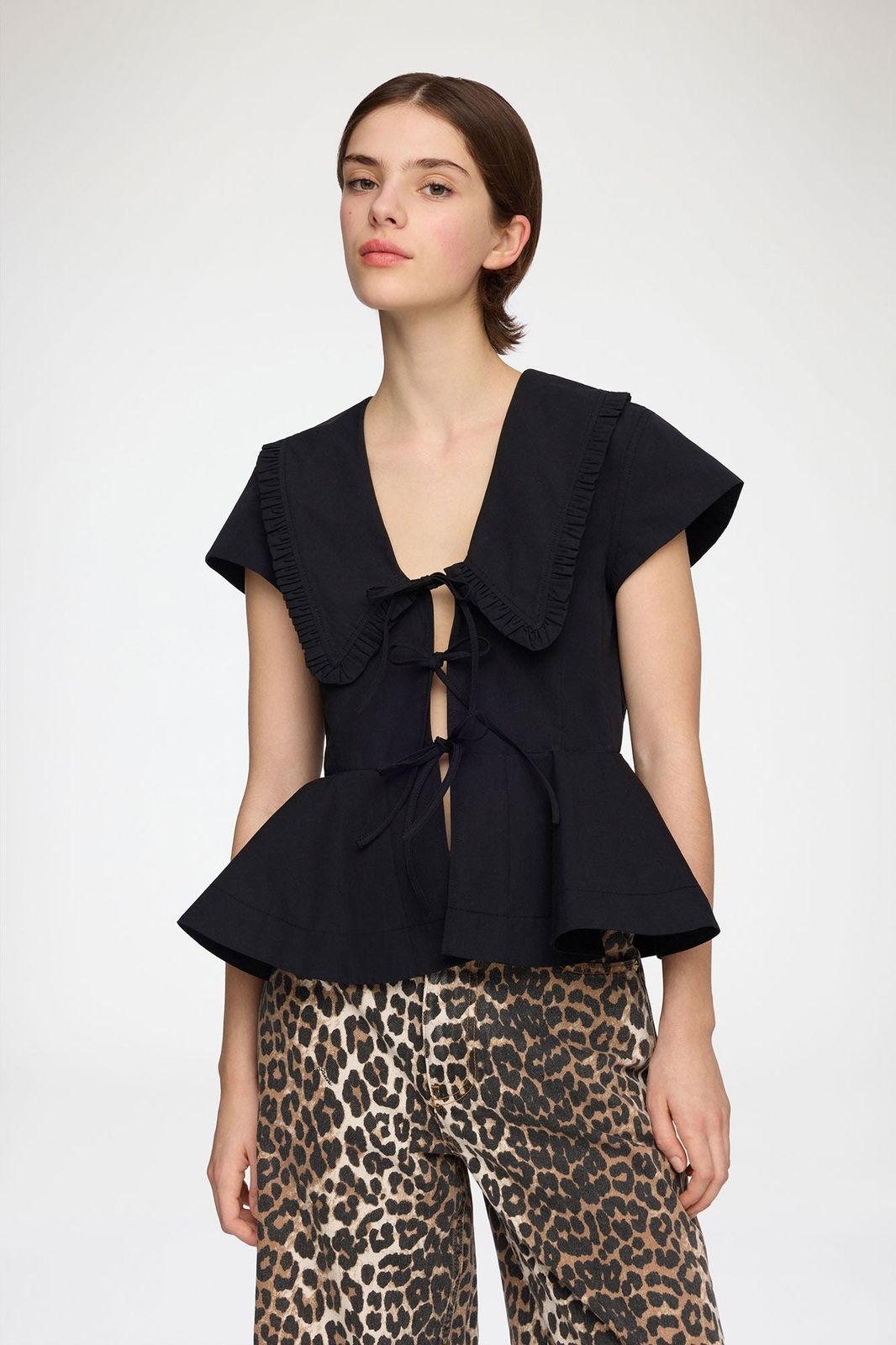 【新品・最安値】Ganni Regenerative cotton poplin collar blouse BLACK 正規品 その他