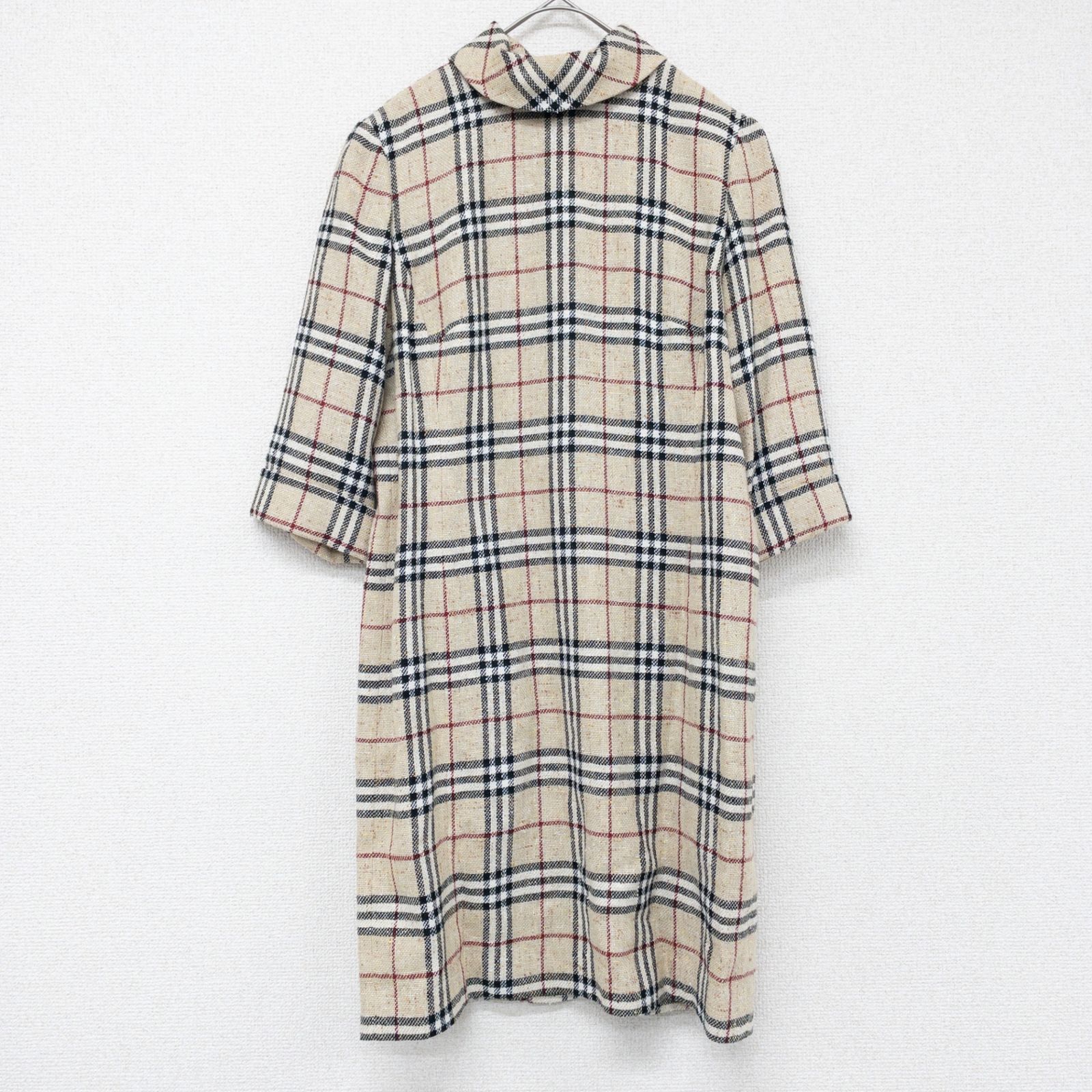 BURBERRY バーバリー ワンピース ノバチェック柄 ツイード ハイネック リネン レーヨン ベージュ レディース 40 b02675
