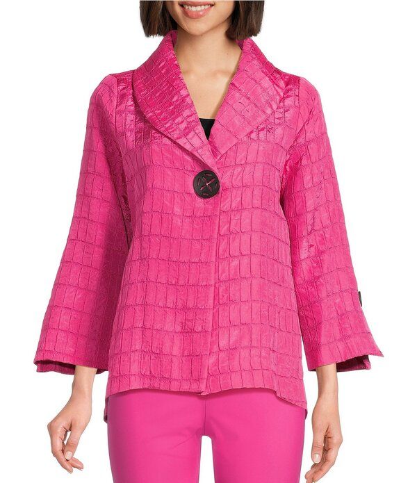 アイシーコレクション レディース アウター ジャケット・ブルゾン ICollection Crinkle Jacquard Shawl Collar Long Sleeve Jacket Fuchsi