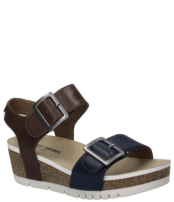 ジョセフセイベル レディース シューズ サンダル レザー Josef Seibel Quinn02 Leather Buckle Detail Wedge Sandals Navy ネイビー