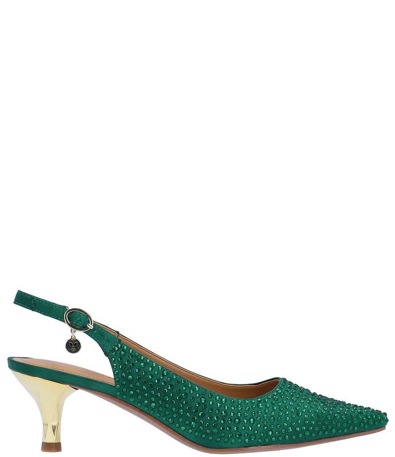 ジェイレニー レディース シューズ ヒール サテン J Renee Ferryanne Rhinestone Satin Slingback Pumps Emerald Green グリーン