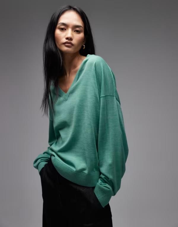 アンドアザーストーリーズ レディース アウター ニット・セーター Vネック ウール Other Stories wool rich v neck sweater in turquoise BLUE ブ