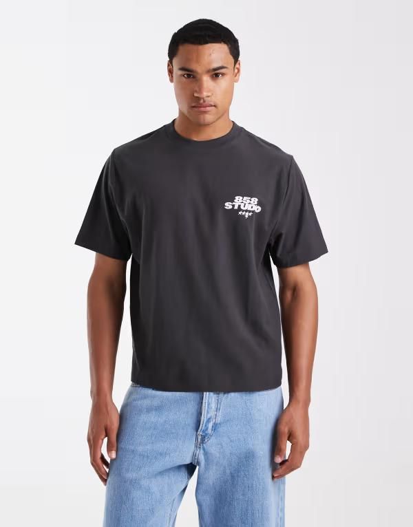 コットンオン メンズ トップス Tシャツ クロップド グラフィック Cotton On cropped fit graphic Tshirt in faded slate Faded Slate スレ 7,965円