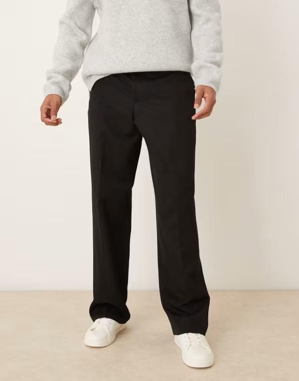 エイソス メンズ ボトムス カジュアルパンツ ワイドレッグ ASOS DESIGN smart wide leg pants with back pocket detail Black ブラック