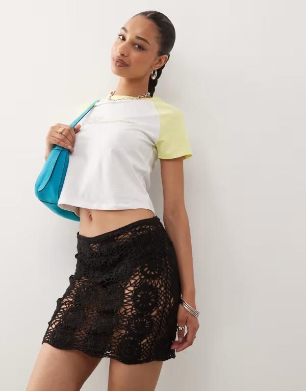 コルージョン レディース ボトムス スカート ミニ ニット COLLUSION crochet knit mini skirt Black ブラック
