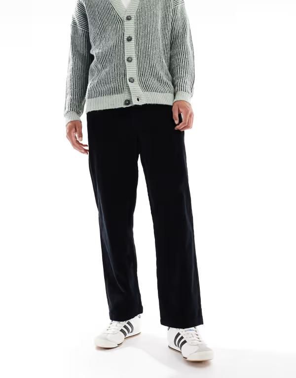 エイソス メンズ ボトムス カジュアルパンツ コーデュロイ パンツ ASOS DESIGN oversized tapered pullon pants corduroy Black ブラック