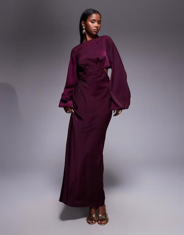 エイソス レディース トップス ワンピース カットアウト マキシ ASOS DESIGN long sleeve cut out maxi dress with knot back detail in
