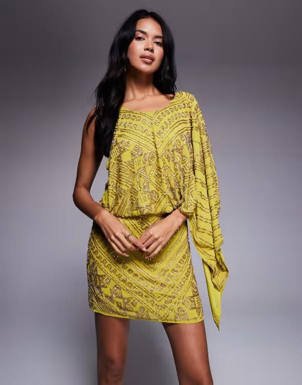 エイソス レディース トップス ワンピース ケープデザイン アシンメトリー ミニ キャップ ケープ ASOS DESIGN asymmetricape detail allover embellish