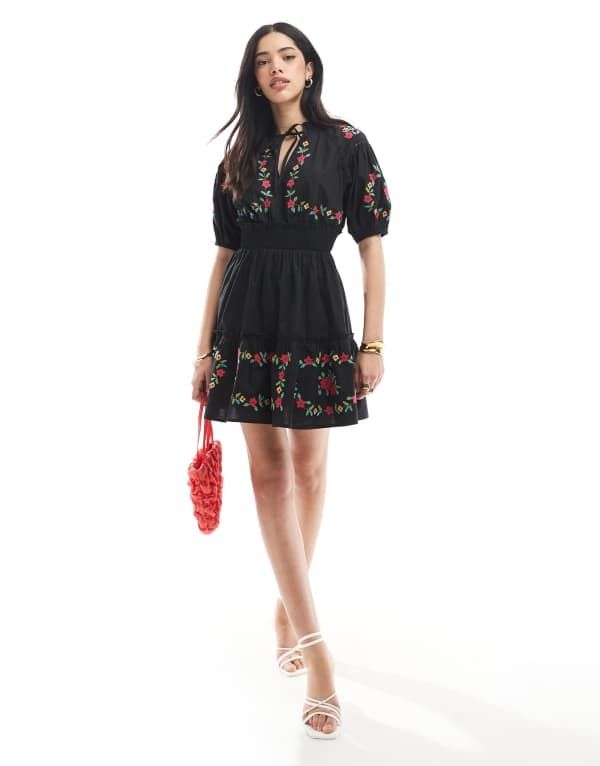 ミスセルフフリッジ レディース トップス ワンピース ミニワンピース ミニ 刺繍 Miss Selfridge western embroidered detail waisted mini dres
