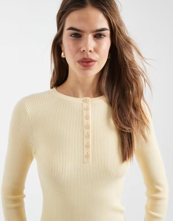 エイソス レディース アウター ニット・セーター ASOS DESIGN fine gauge henley top in buttermilk
