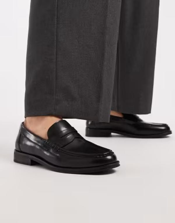 エイソス メンズ シューズ スリッポン・ローファー レザー ASOS DESIGN penny loafers leather Black ブラック