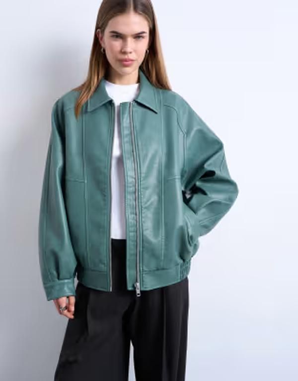 トップショップ レディース アウター コート ジャケット Topshopu zip up seam detail jacket in teal ティール