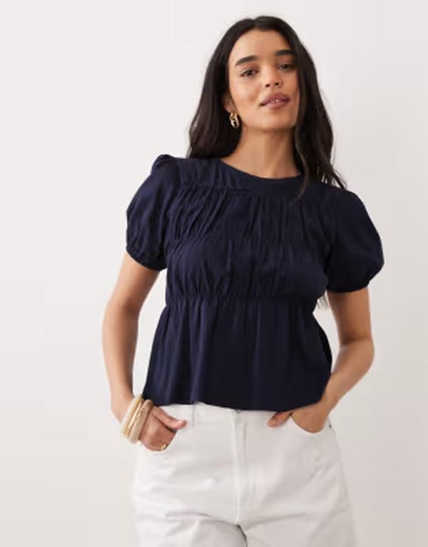 ミスセルフフリッジ レディース トップス シャツ Misselfridge shirred peplum top NAVY ネイビー 8,985円
