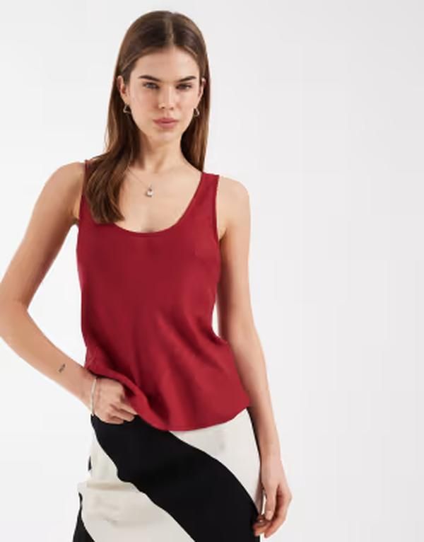 エイソス レディース トップス シャツ リネン ASOS DESIGN scoop neck linen mix cami top in cherry