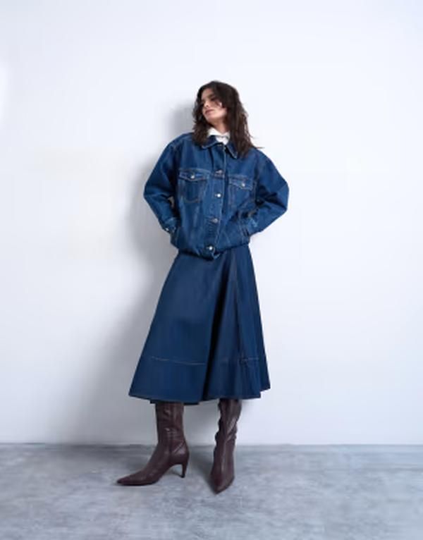 トップショップ レディース ボトムスカート デニム マキシ Topshop denim dropped waist seamed maxi skirt in rinse Indigo rinse イン