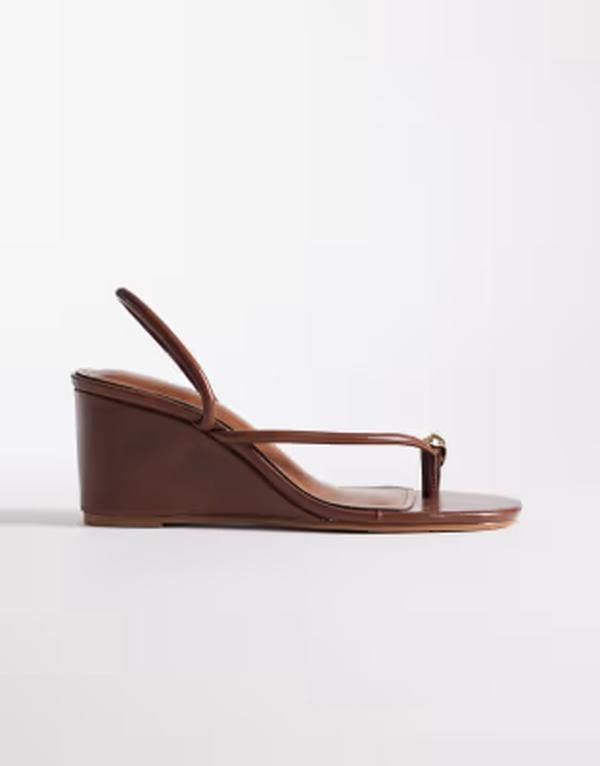 シミ レディース シューズ サンダル SIMMI Shoesimmi London Anya wedge sandals with goldtone toe detailing Brown pu ブラ
