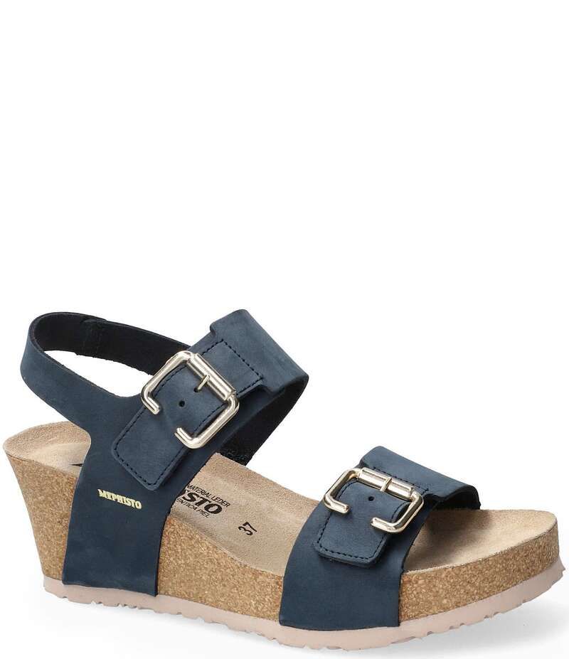 メフィスト レディース シューズ サンダル アンクル レザー Mephisto Lissandra Leather Ankle Wrap Wedges Blue ブルー