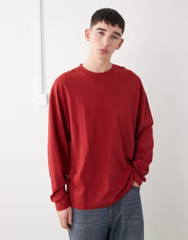 コルージョン メンズ トップス Tシャツ COLLUSION long sleeve tshirt RED レッド 6,530円