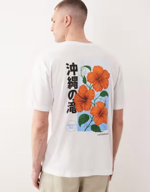 オンリーアンドサンズ メンズ トップス Tシャツ フラワー柄 プリント フラワー ONLY SONS oversized Tshirt with red floral back print Brigh