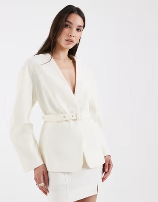 エイソス レディース アウター ジャケット・ブルゾン ブレザー ASOS DESIGN tailored nipped waist belted blazer in textured buttermi