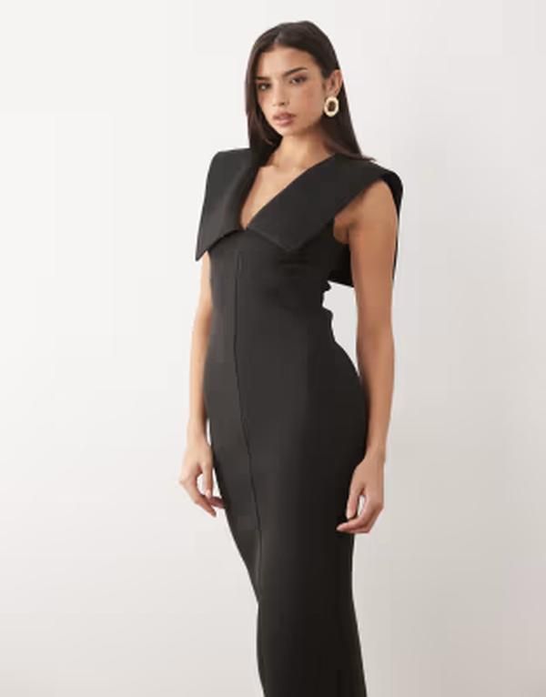 エイソス レディース トップス ワンピース ミディ スキューバ ASOS DESIGN midi dress with structured shoulder scubastyle fabric Bl