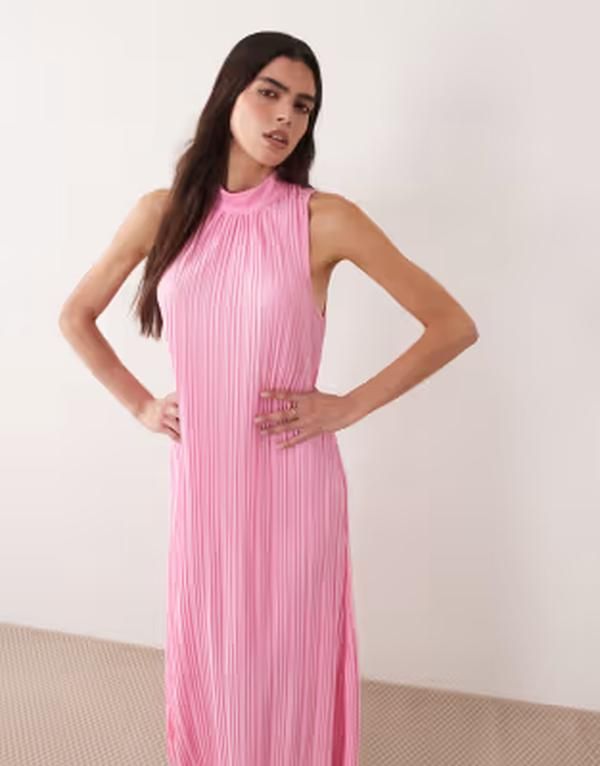ヴィラ レディース トップス ワンピース ハイネック マキシ VILA high neck plisse maxi dress in light Sea pink ピンク 26,460円