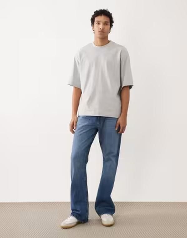 セレクティッド メンズ トップス Tシャツ コットン Selected 100 cotton oversized heavyweight 220gsm Tshirt in light Gray Mel