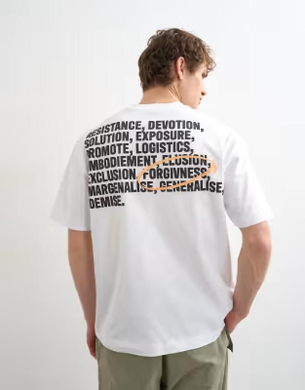 トップマン メンズ トップス Tシャツ リラックスフィット プリント Topman relaxed fitshirt with front and back forgiveness print WHI