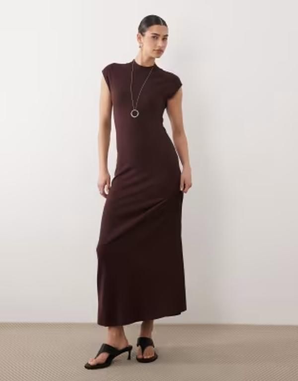 マンゴ レディース トップス ワンピース ノースリーブ マキシ Mango sleeveless maxi dress BROWN ブラウン